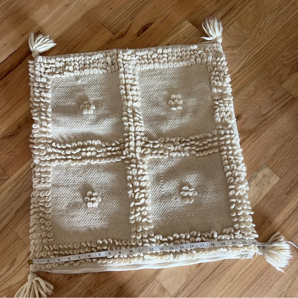 Boho beige wool pillow case cover neutral eclectic home decor hippie shabby chic
